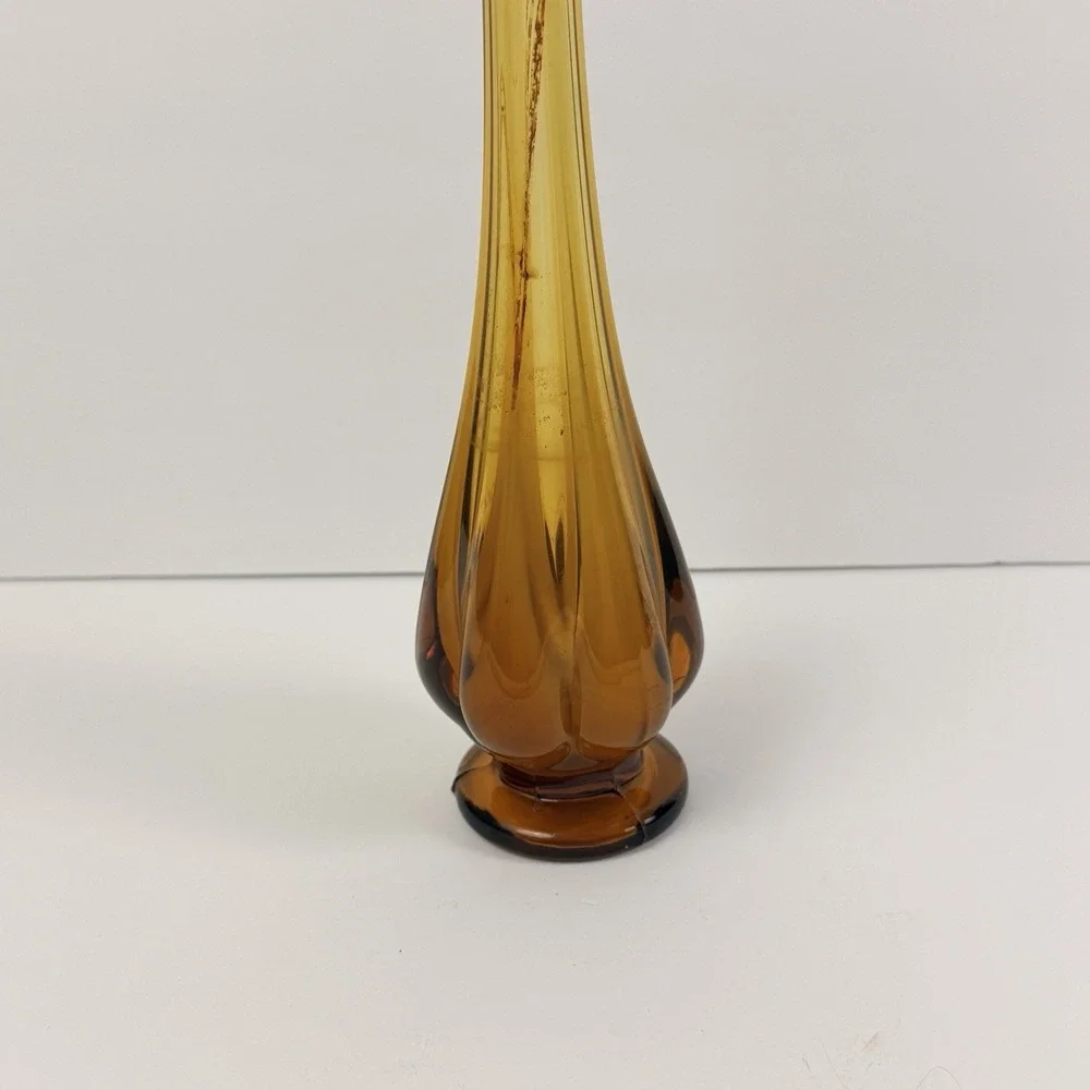 Vintage Amber Swung Glass Bud Vase 12